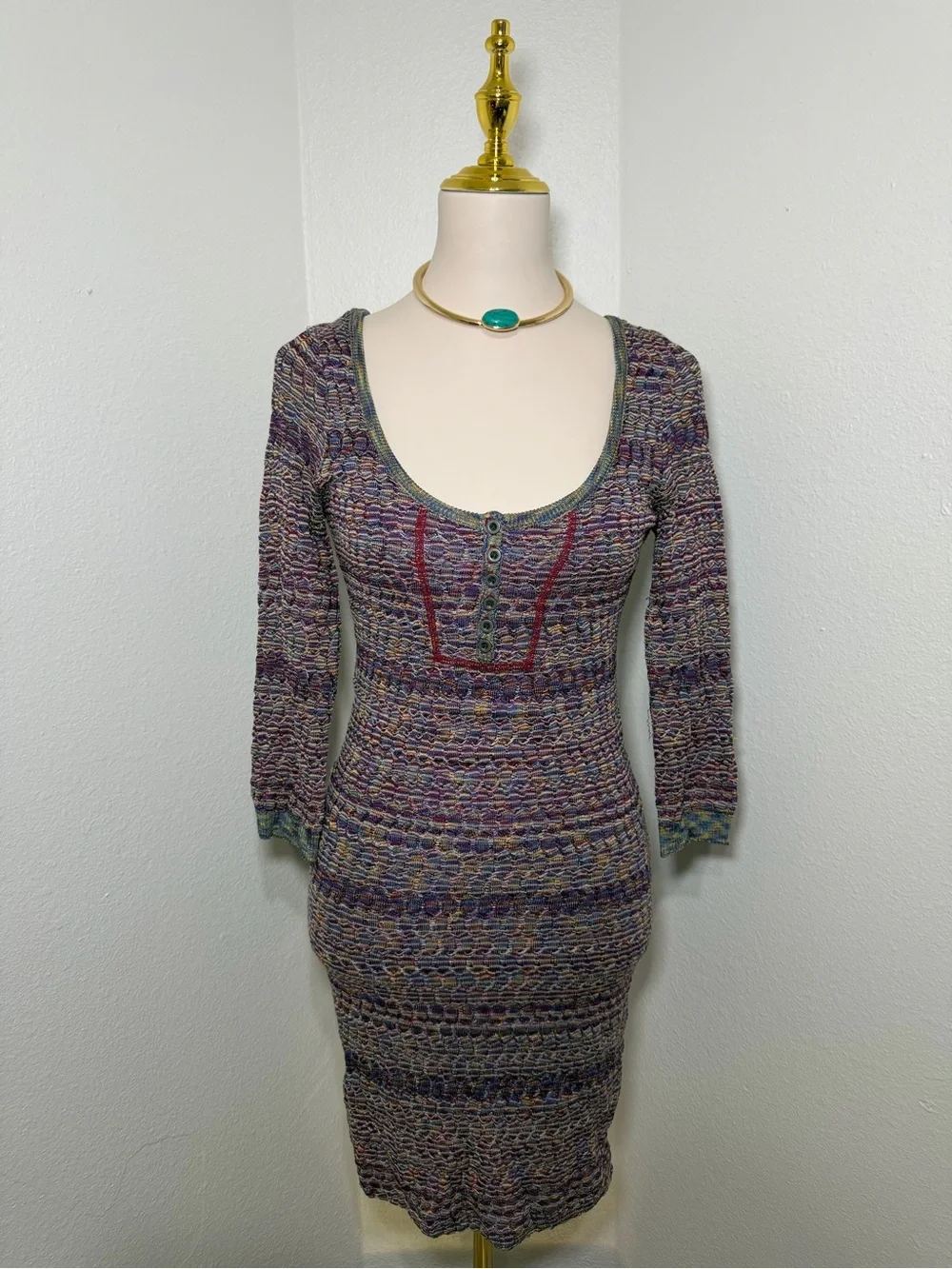Free People Multicolor Knit Bodycon Sweater Dress | Medium